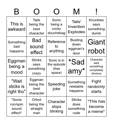 Sonic boom episode Bingo Card