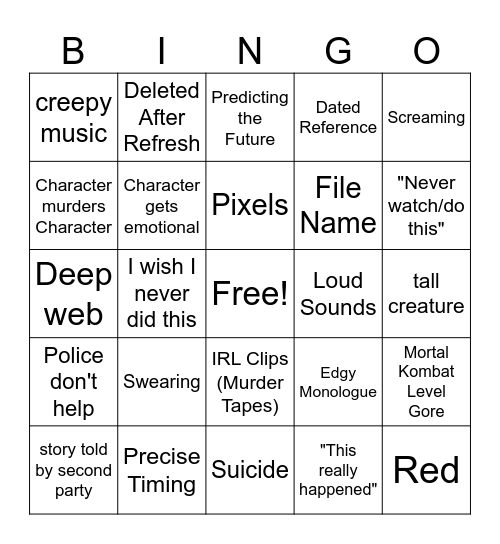 Creepypasta Bingo Card