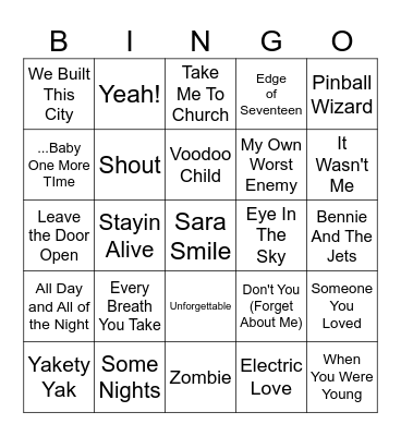 Five-0-Five Music Bingo - Through the Ages 1 Bingo Card