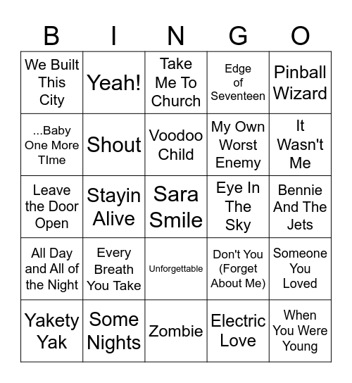 Five-0-Five Music Bingo - Through the Ages 1 Bingo Card