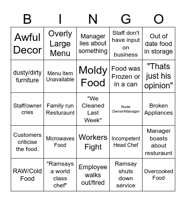 KITCHEN NIGHMARE BINGO Card