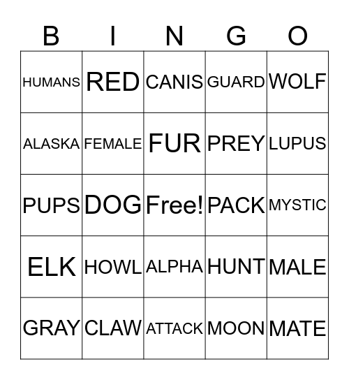 LONE WOLF Bingo Card