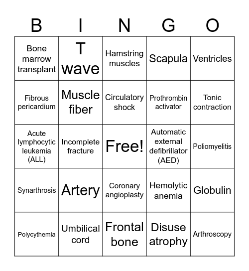 BIO206 Midterm Exam BINGO Review Bingo Card