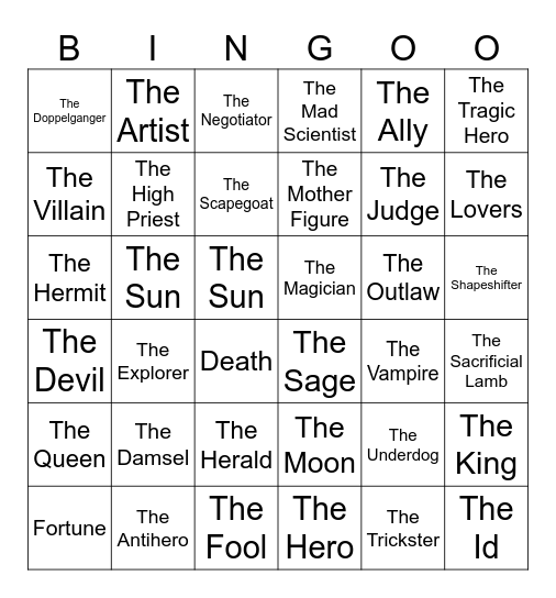 Archetypes Bingo Card