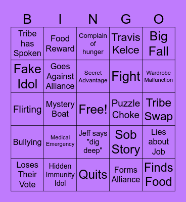 Blake and Annie Bingo Survivor Bingo Card