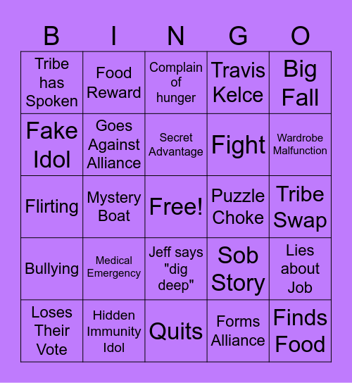 Blake and Annie Bingo Survivor Bingo Card