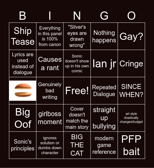 Sonic IDW bingo Card