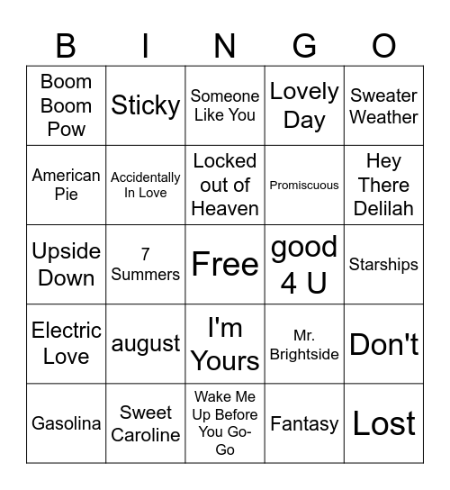 Music BINGO Card