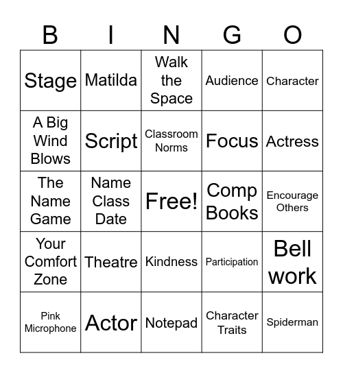 Intro to Theatre Bingo Card