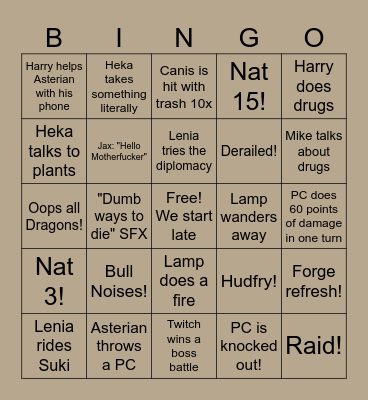Isekai Bingo Card