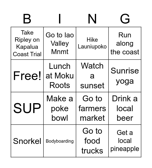 Hawaii Bingo Card
