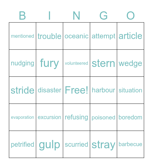 Amelia Bingo Card