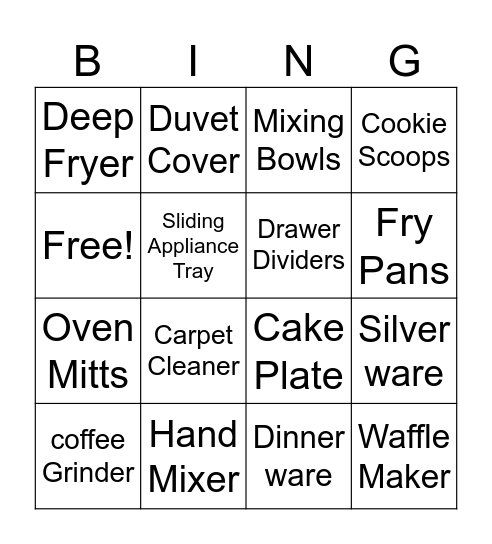 Danielle's Bridal Shower BINGO Card