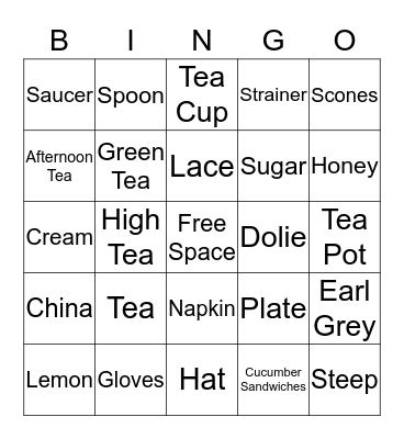 Tea Party Bingo Card