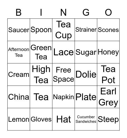 Tea Party Bingo Card