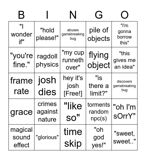 Let's Game it Out Bingo Card
