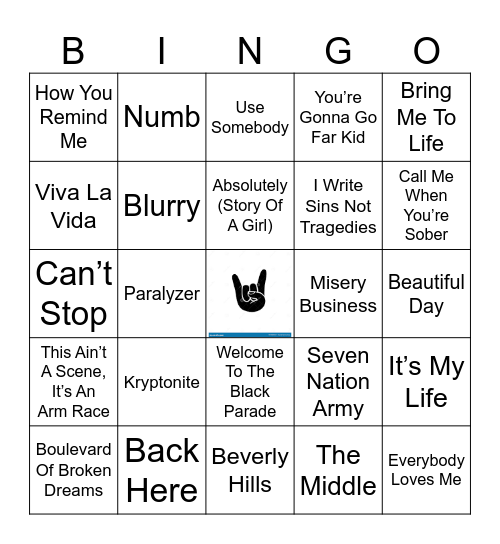 Rock Y2K Bingo Card
