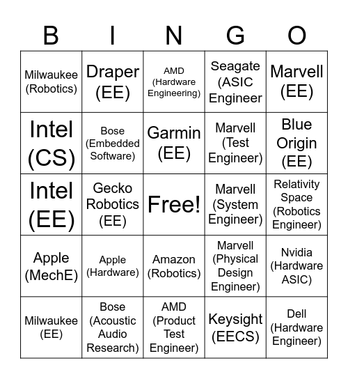 Intern App 1 Bingo Card