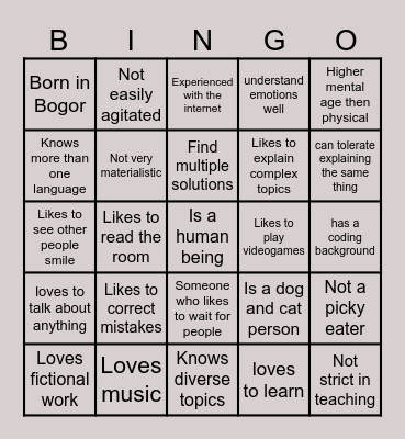 Mentor Bingo Card Bingo Card