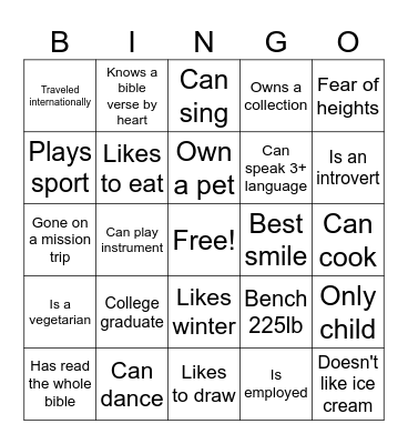 Ice Breaker Bingo Card