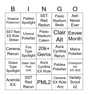 Pokemon Masters EX November 2023 Datamine Bingo Card