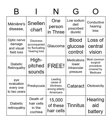 Vision and Hearing in Elderly Bingo Card