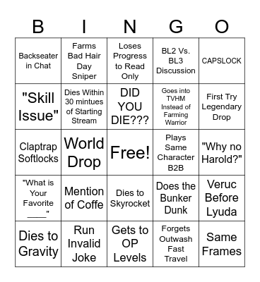 1Life Streamer Bingo Card