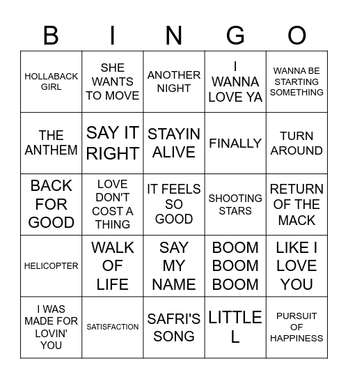 Karen's 50th Bingo Card