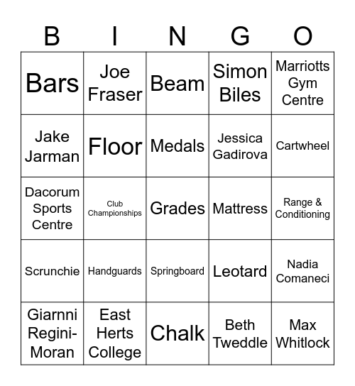 TURNFORD GYMNASTICS BINGO! Bingo Card