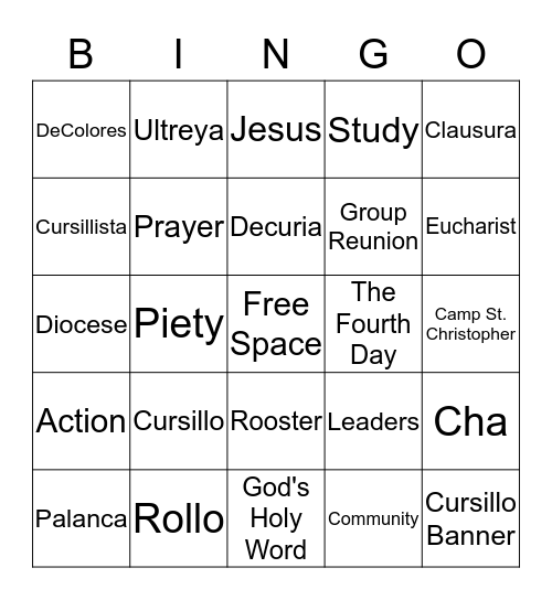 Cursillo Terms Bingo Card