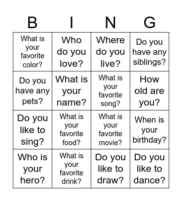All About Me Bingo Card