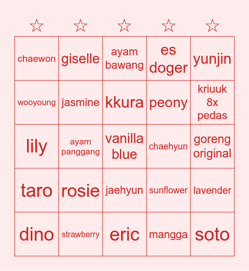 ꒰ఎ ocie ໒꒱ Bingo Card