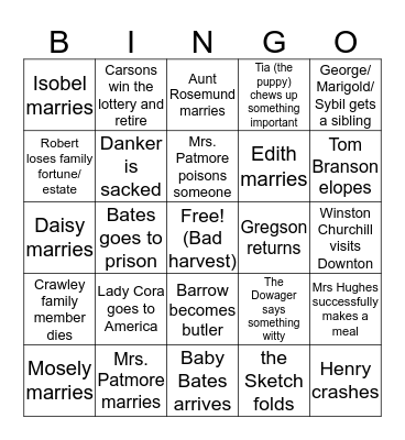 Downton Abbey Finale Bingo Card