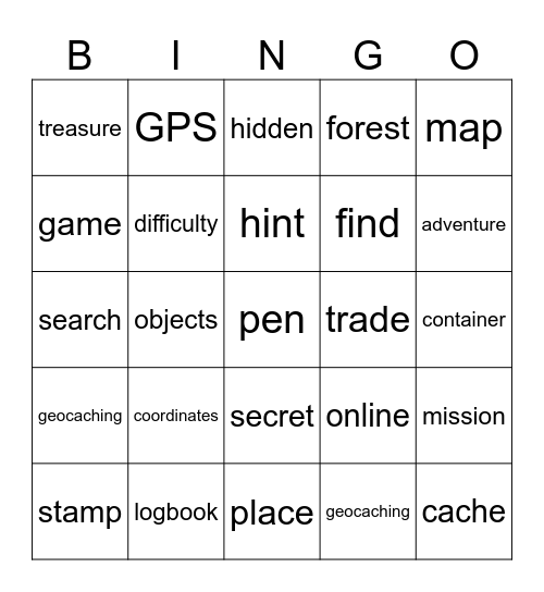 geocaching Bingo Card