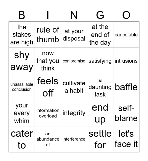 Untitled Bingo Card