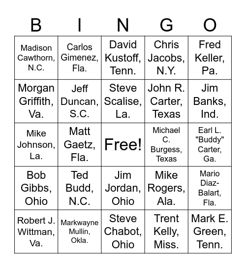 House Republicans Who Voted to Overturn 2020 Election Bingo Card