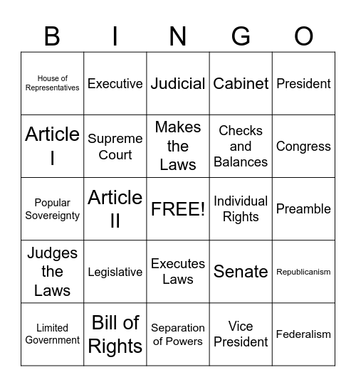 Constitution Camp Bingo Card