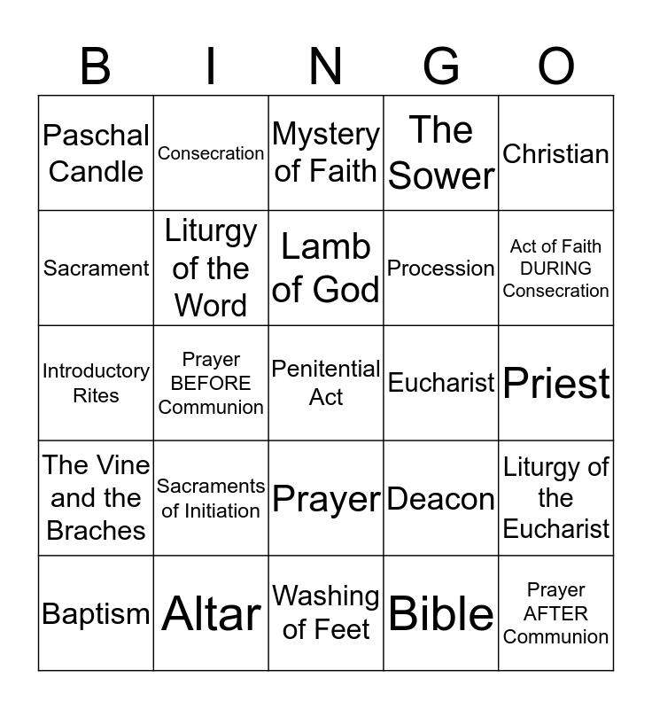 March 2016-1st Holy Communion Bingo Card