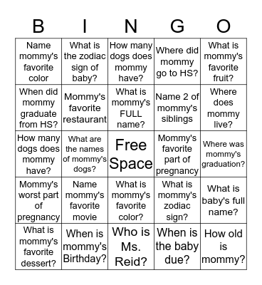 Mommy Bingo Card