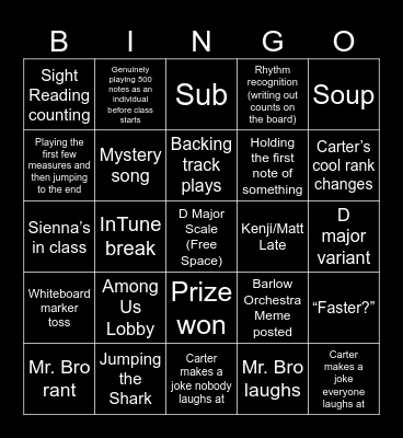 Orchestra Bingo Card