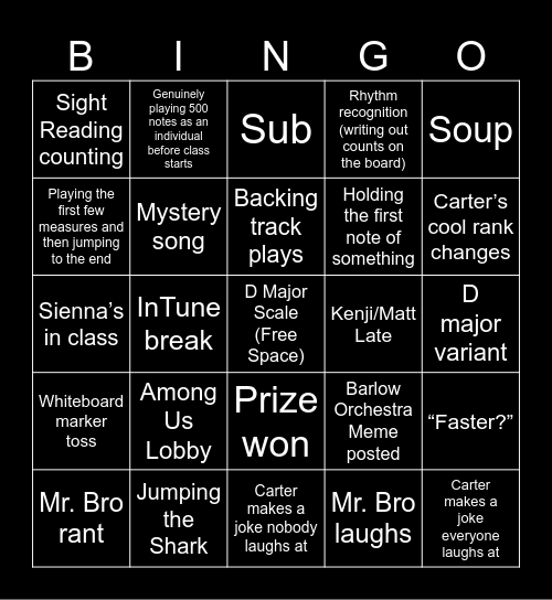 Orchestra Bingo Card