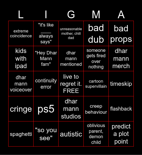 Dhar Man Bingo Card