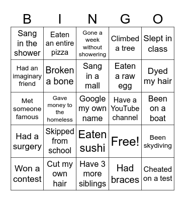 NEVER HAVE I EVER? Bingo Card
