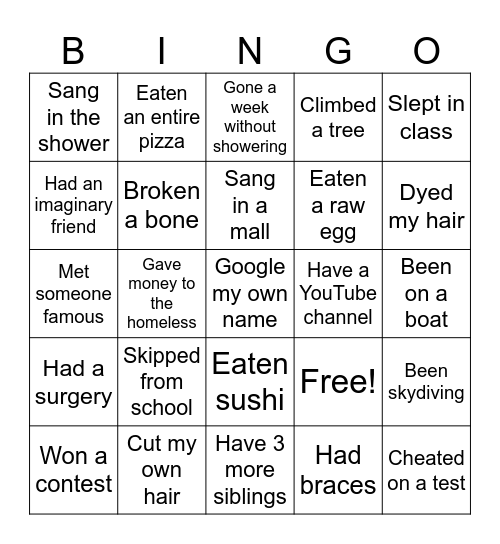 NEVER HAVE I EVER? Bingo Card