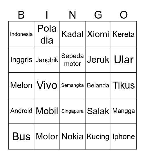 Keisha Bingo Card
