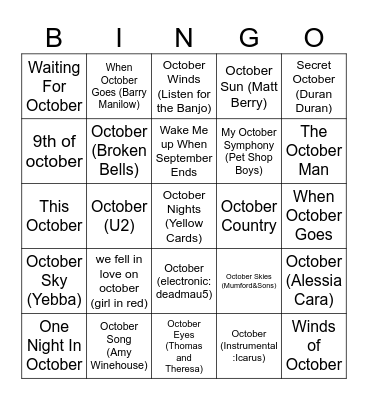 Those Sweet October Nights Bingo Card