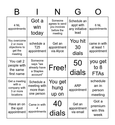 Call Day Bingo Card
