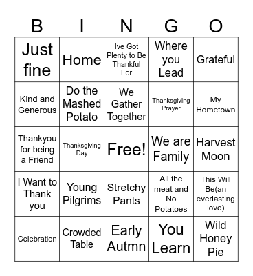 Thanksgiving Playlist Bingo Card