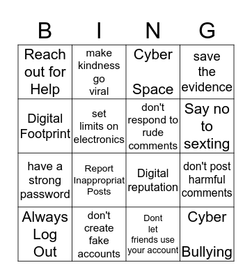Cyber Safety Bingo Card