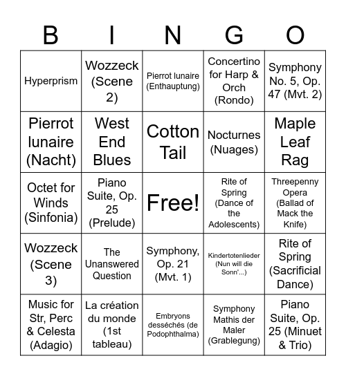 3610 Midterm Listening Bingo Card